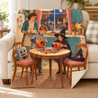 Halloween Kitchen Homecoming blanket, on a sofa
