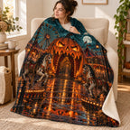 Pumpkin Funhouse blanket, wrapped around a reader