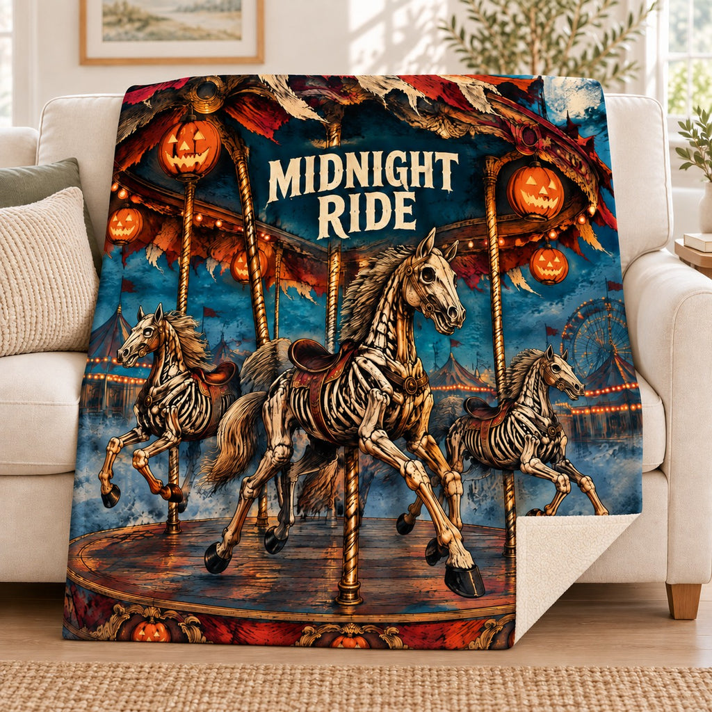 Midnight Carousel blanket, on a sofa
