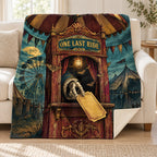 The Last Ticket blanket, on a sofa