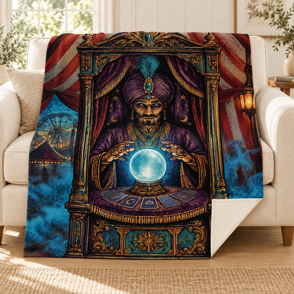 Fortune Under Glass blanket, on a sofa