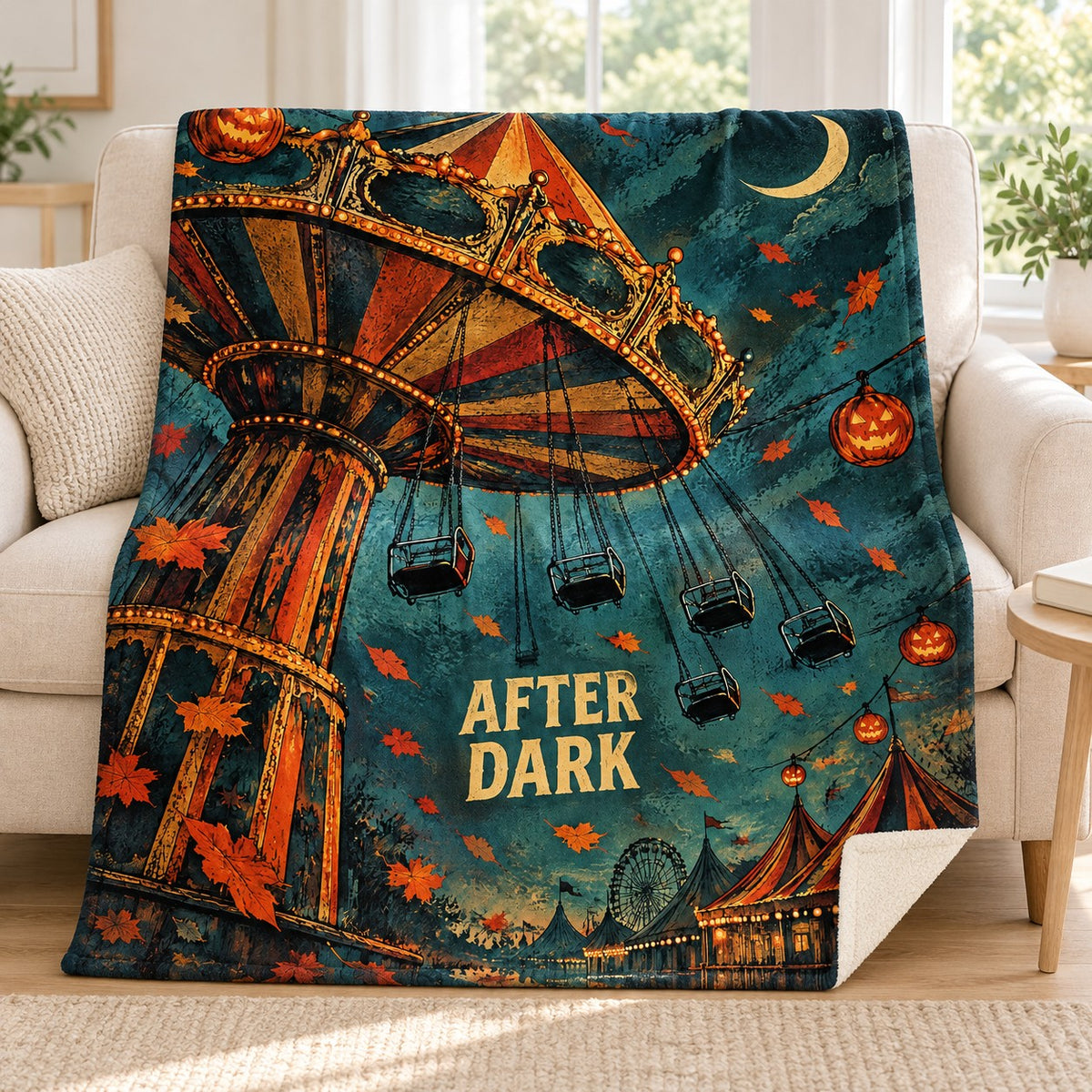 Swing After Dark blanket, on a sofa