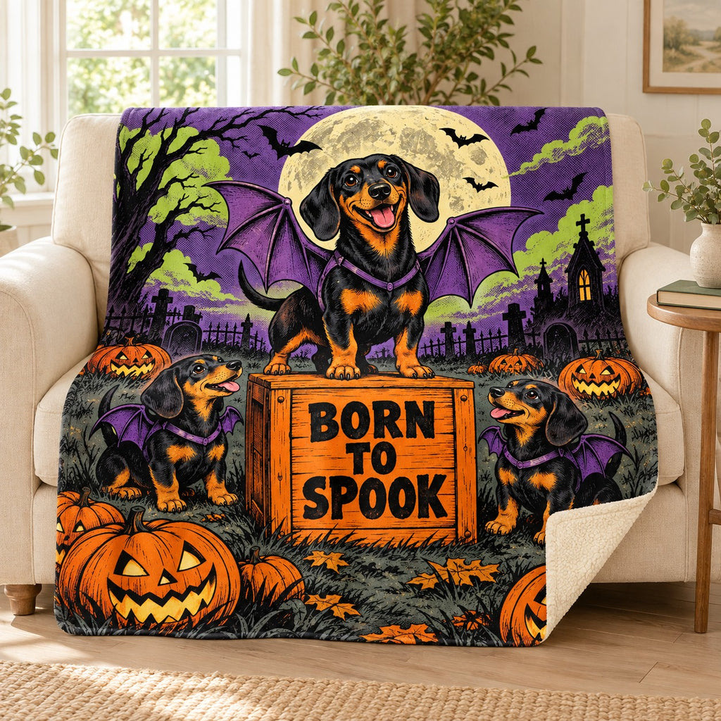 Bat Dog Flight School blanket, on a sofa