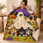 Ghost Kitten Ambush blanket, wrapped around a reader