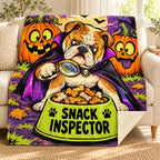Spooky Snack Inspector blanket, on a sofa
