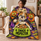 Spooky Snack Inspector blanket, wrapped around a reader