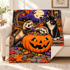 Ferret Pumpkin Caper blanket, on a sofa