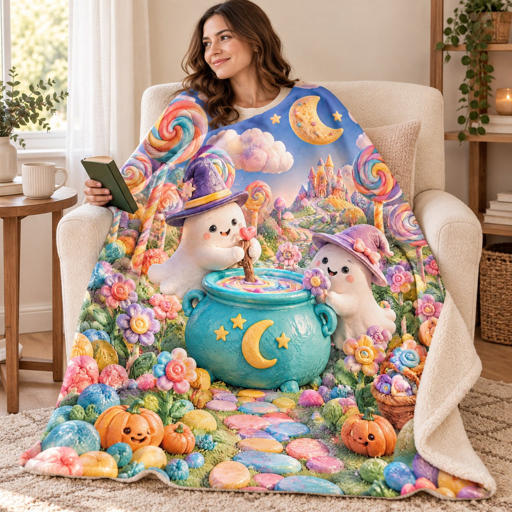 Lollipop Moon Garden blanket, wrapped around a reader