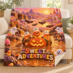 Caramel River Voyage blanket, on a sofa