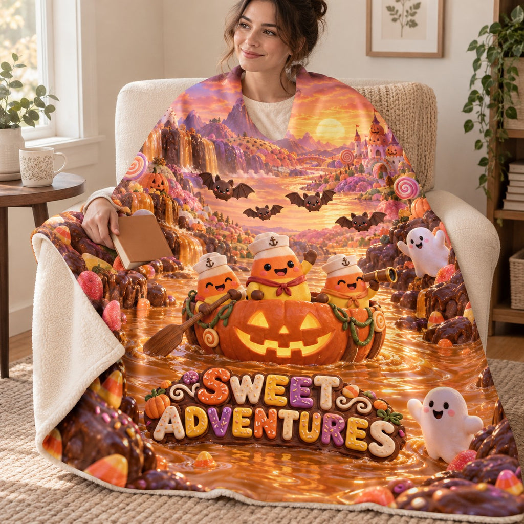 Caramel River Voyage blanket, wrapped around a reader