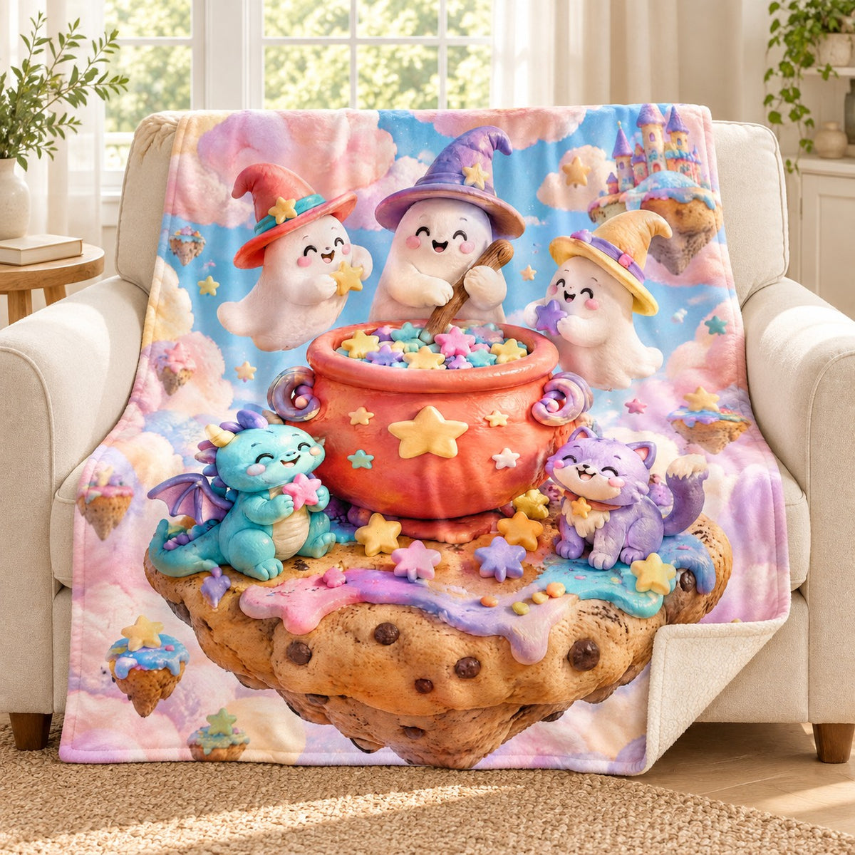Marshmallow Cloud Kitchen blanket, on a sofa