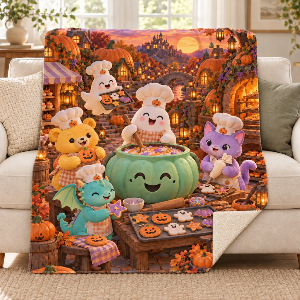 Pumpkin Sugar Bakery blanket, on a sofa