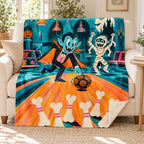 Midnight Monster Bowling blanket, on a sofa