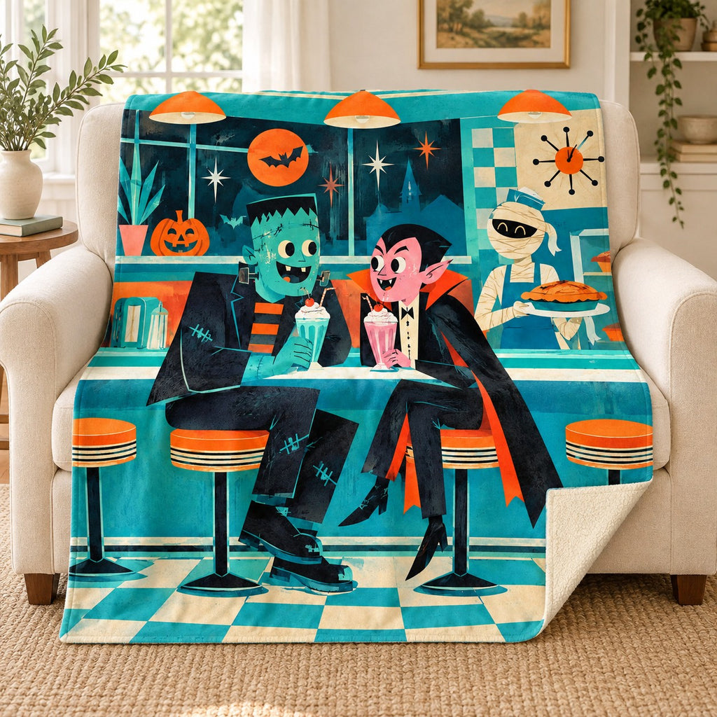 Diner After Dark blanket, on a sofa