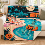 Monsters Pool Party blanket, on a sofa