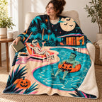 Monsters Pool Party blanket, wrapped around a reader