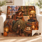 Cottage Bookshop Evening blanket, on a sofa