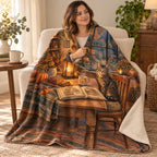 Kitchen Window Stories blanket, wrapped around a reader