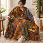 Cottage Loft Retreat blanket, wrapped around a reader