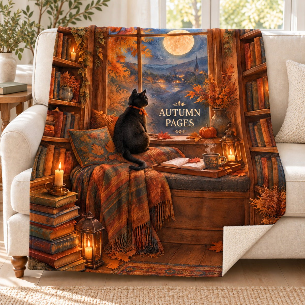 Twilight Reading Hour blanket, on a sofa