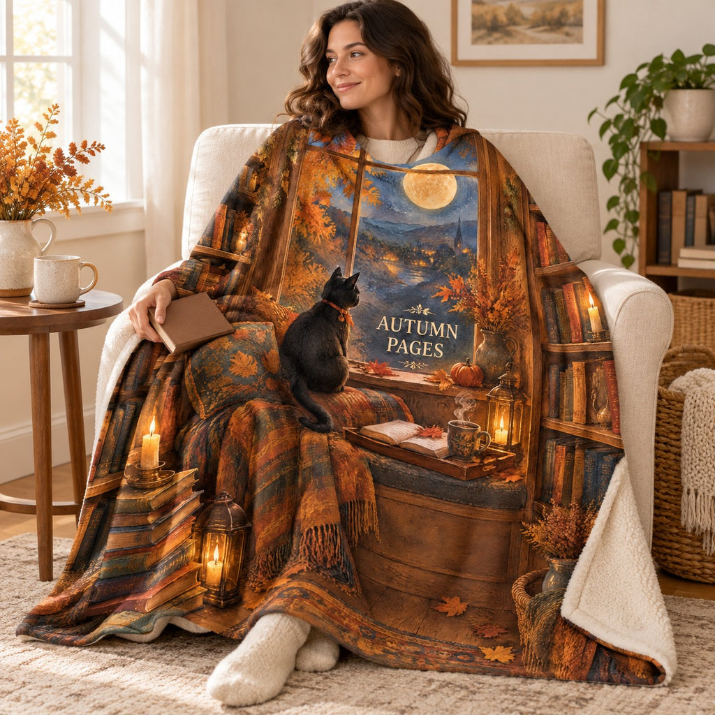 Twilight Reading Hour blanket, wrapped around a reader