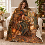 Library Garden Door blanket, wrapped around a reader