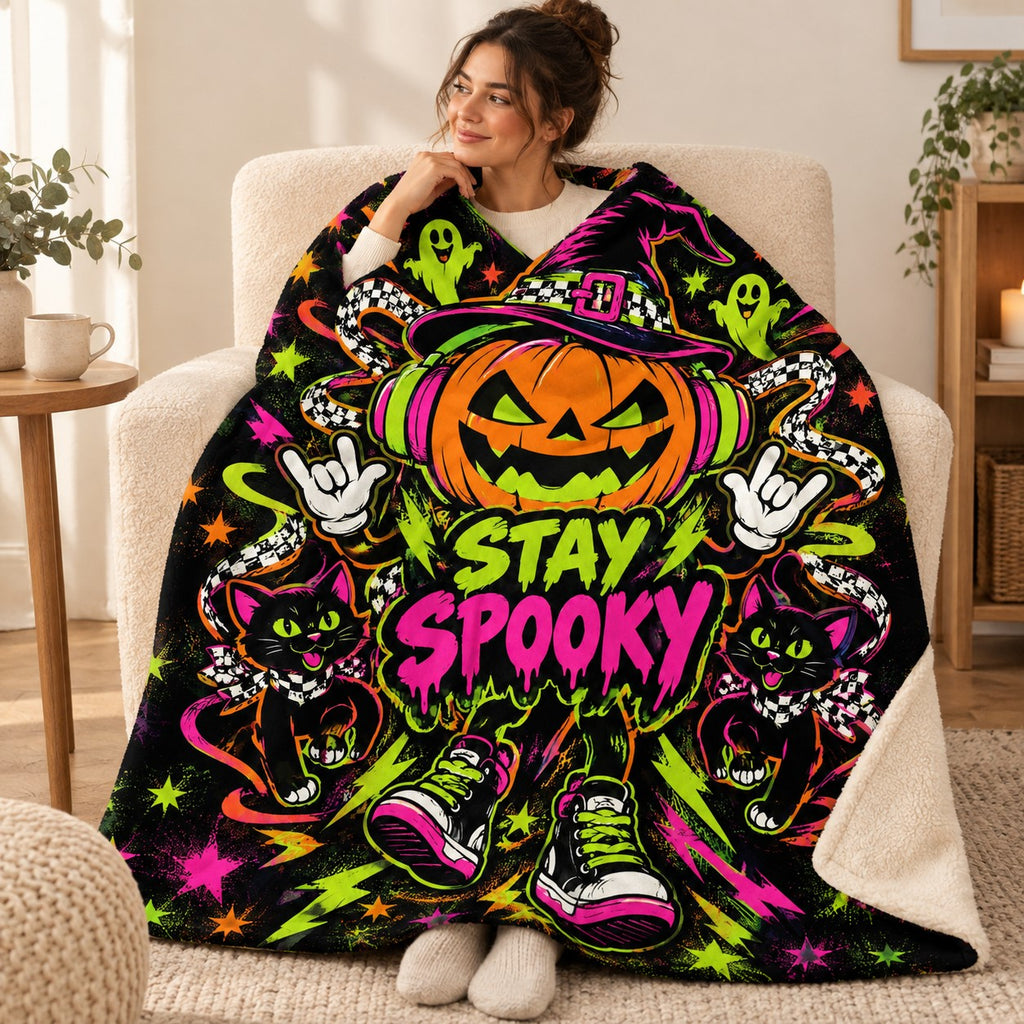 Pumpkin Bass Drop blanket, wrapped around a reader