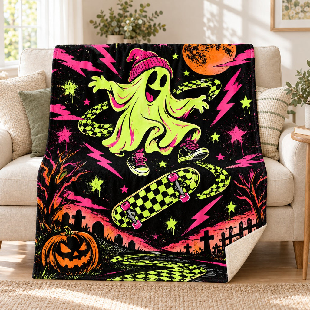 Ghost Skate Session blanket, on a sofa