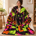Black Cat Sneaker Club blanket, wrapped around a reader
