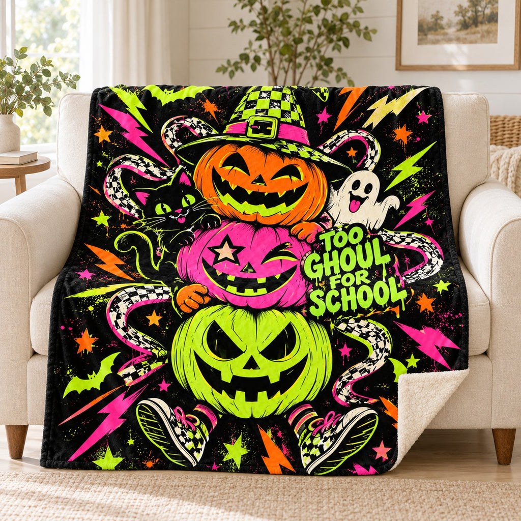 Pumpkin Lightning Riot blanket, on a sofa