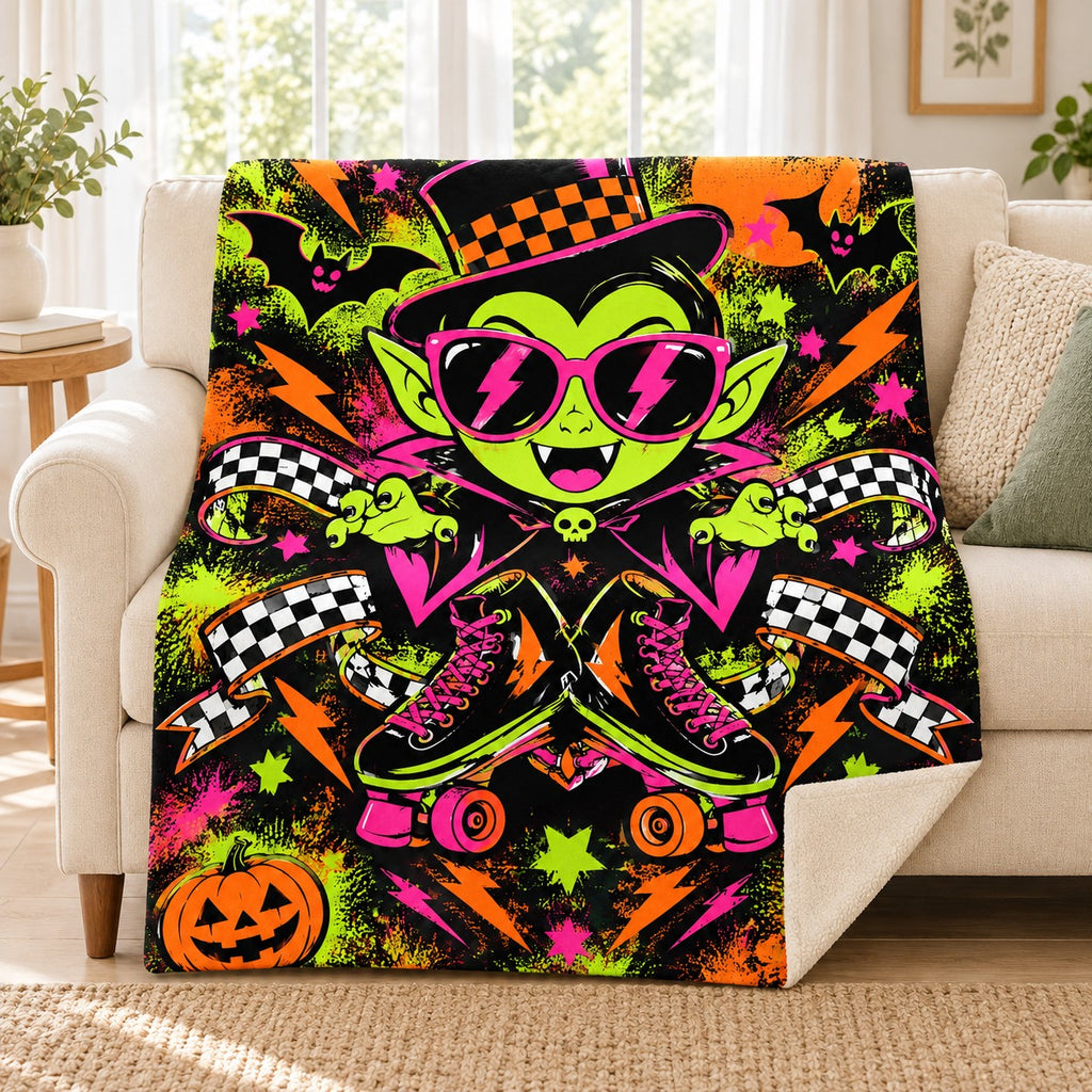 Vampire Roller Blast blanket, on a sofa