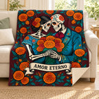 Marigold Embrace blanket, on a sofa