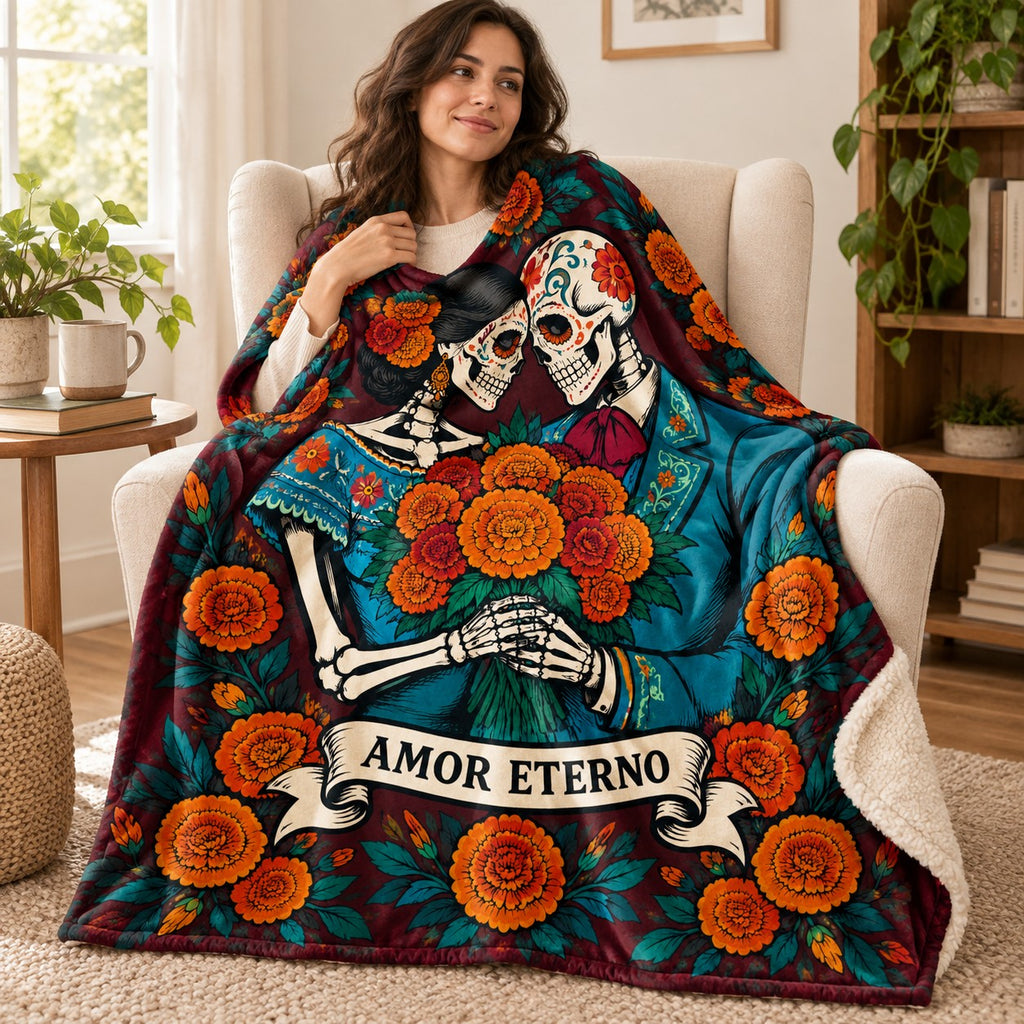 Marigold Embrace blanket, wrapped around a reader