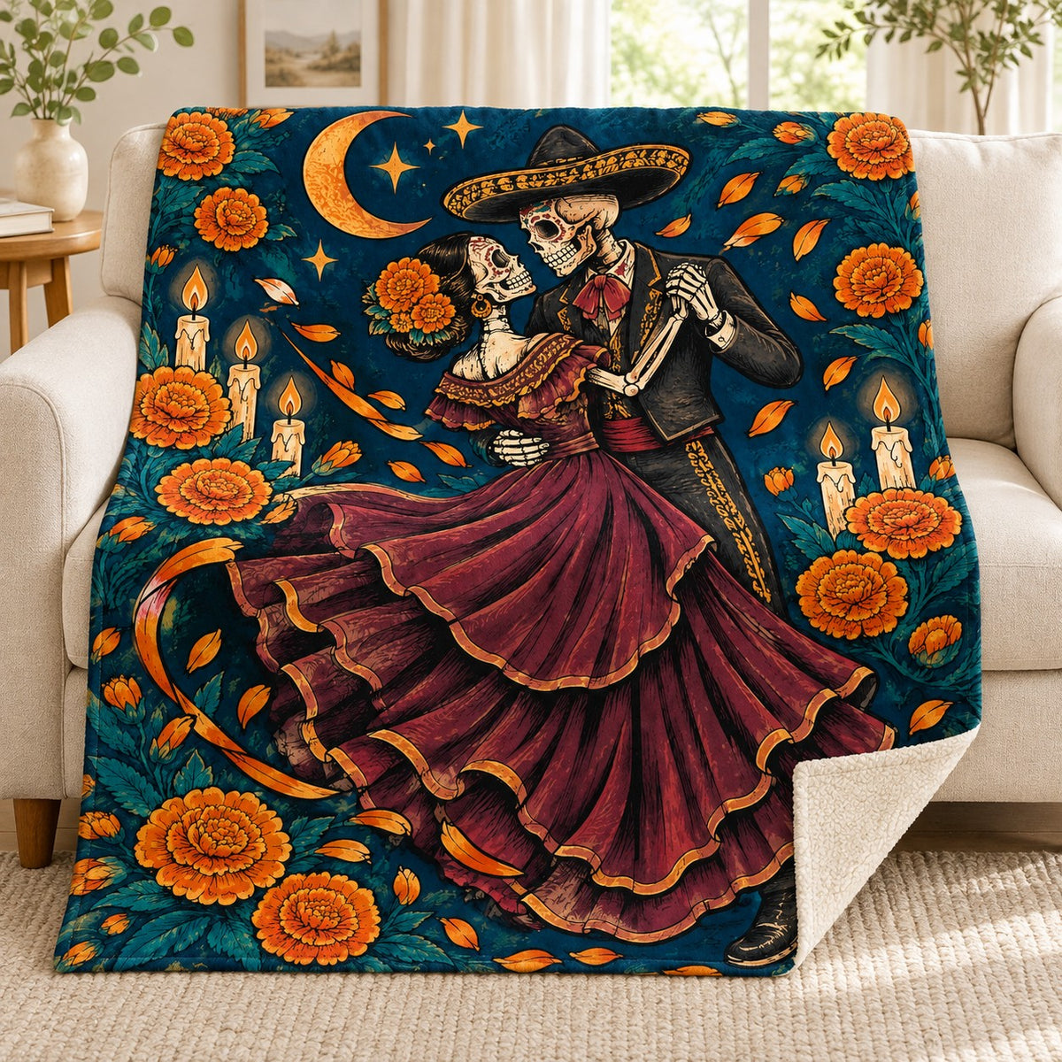 Moonlit Waltz blanket, on a sofa