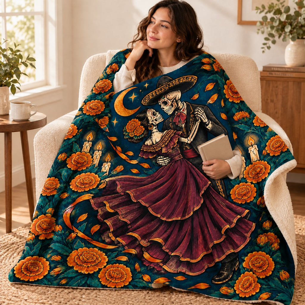 Moonlit Waltz blanket, wrapped around a reader