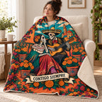 The Serenade blanket, wrapped around a reader