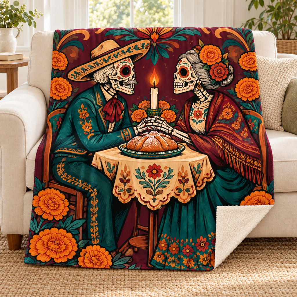 Anniversary Table blanket, on a sofa