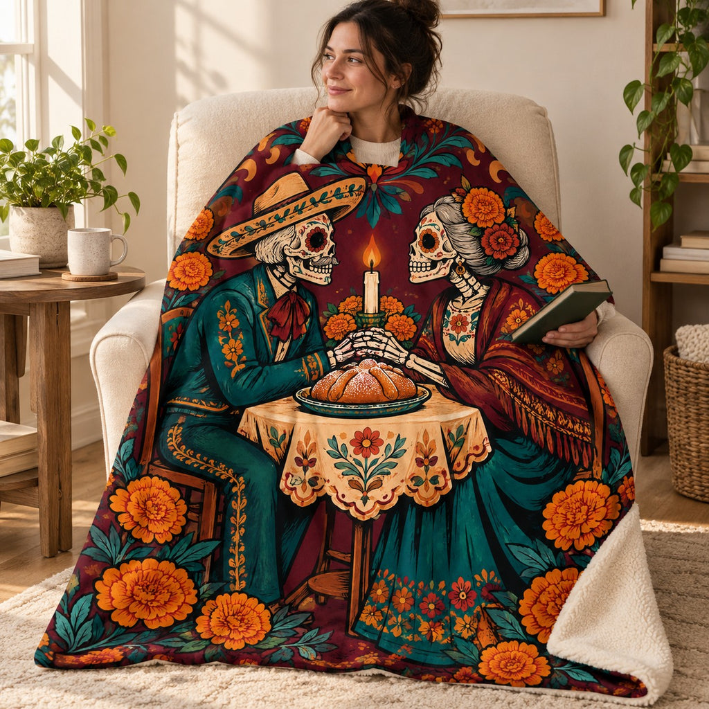 Anniversary Table blanket, wrapped around a reader
