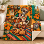 Abuelas Chocolate blanket, on a sofa