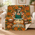 The Family Recipe blanket, on a sofa
