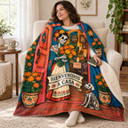 Flowers at the Door blanket, wrapped around a reader