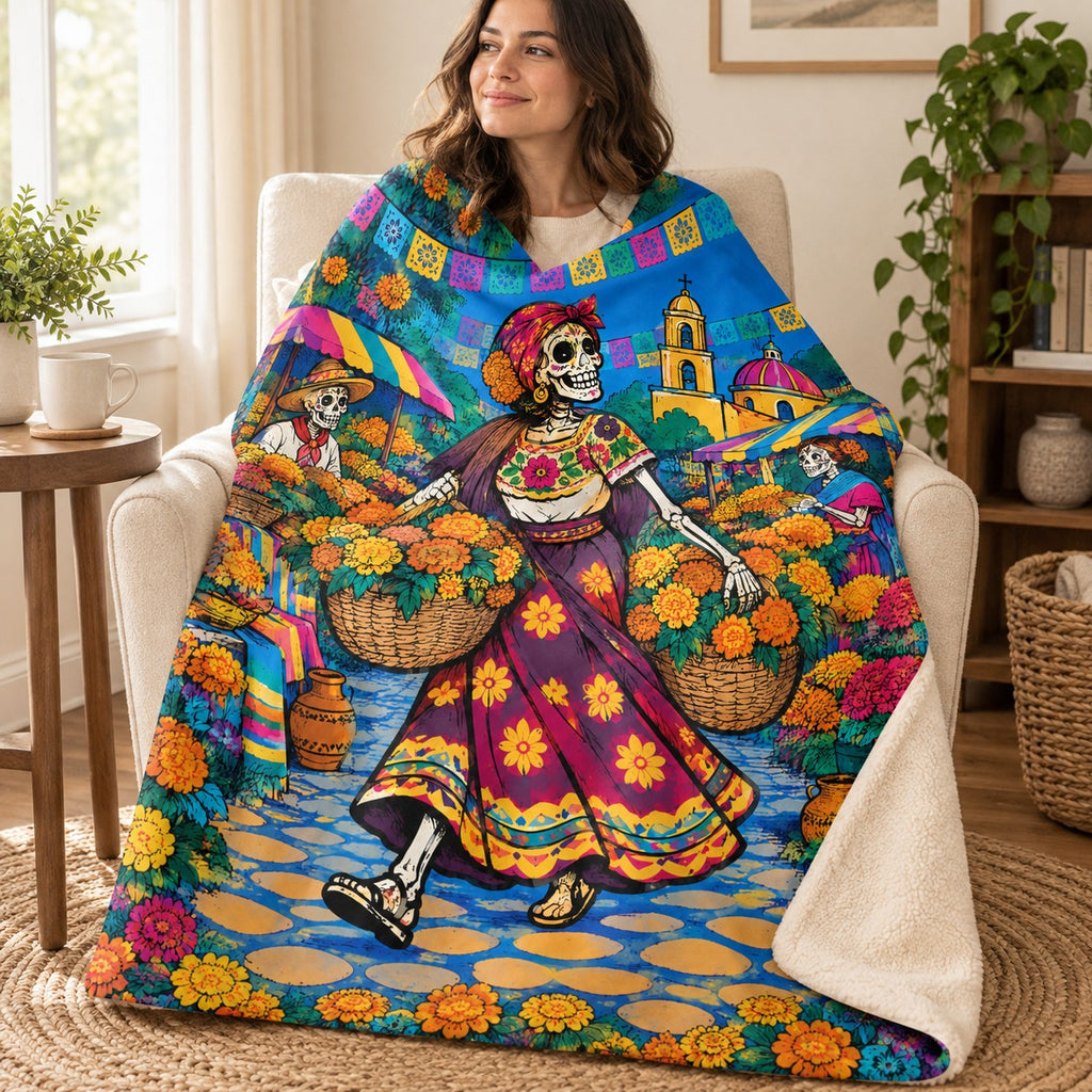 Flower Seller blanket, wrapped around a reader