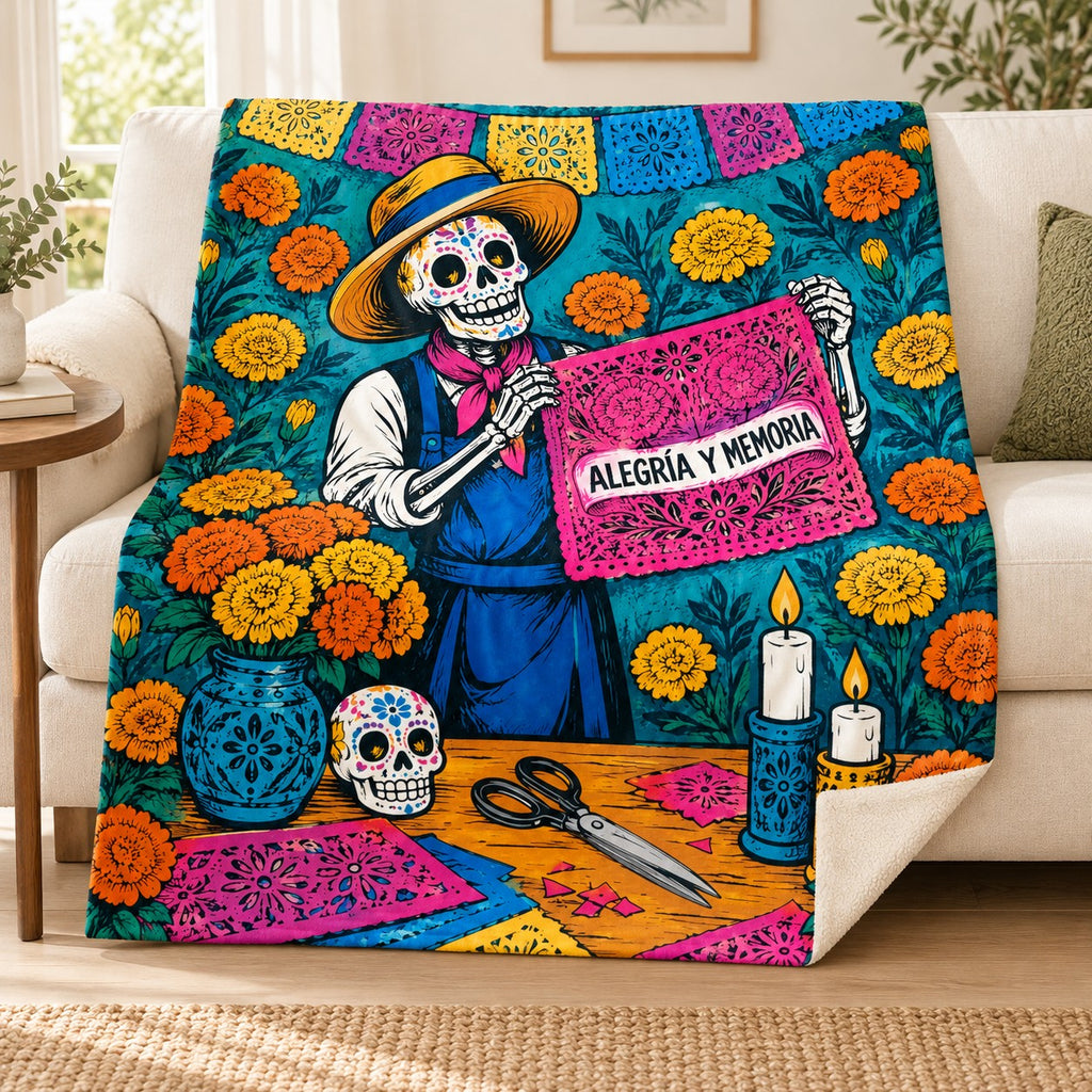 The Paper Artist blanket, on a sofa