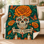 Marigold Rebirth blanket, on a sofa