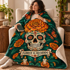 Marigold Rebirth blanket, wrapped around a reader