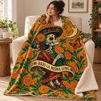 Moon and Memory blanket, wrapped around a reader