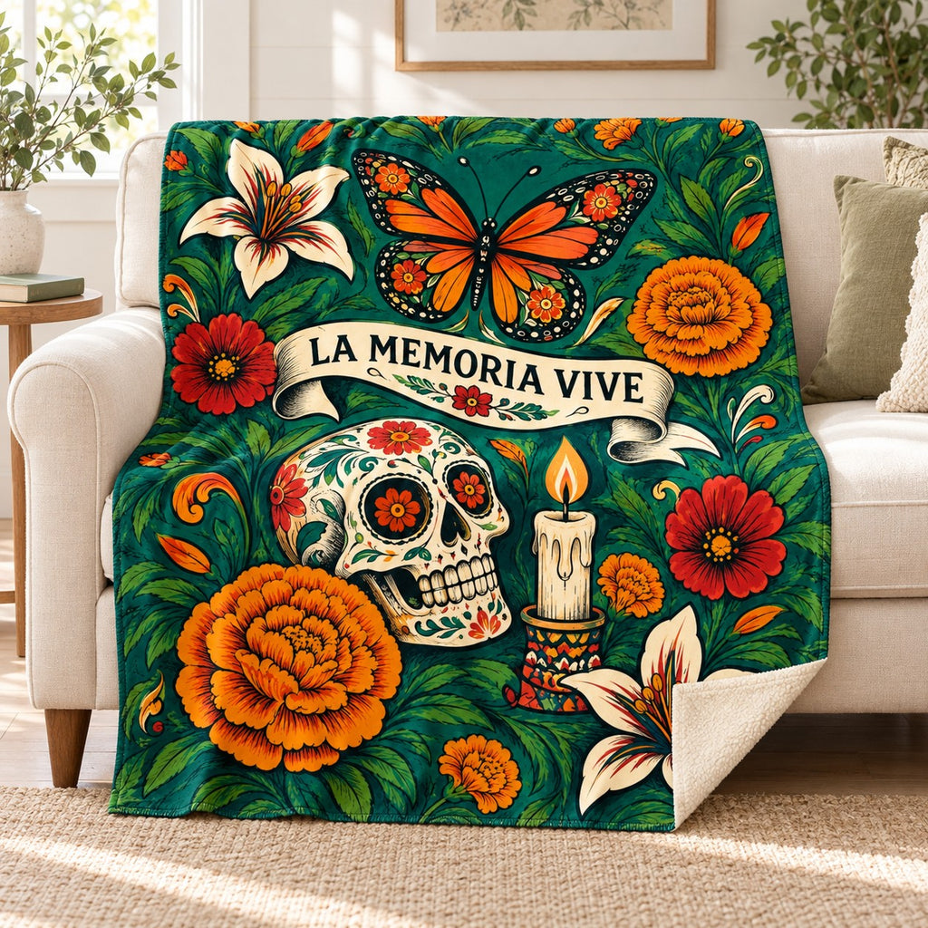 Wings of Memory blanket, on a sofa