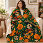 Flowers Without End blanket, wrapped around a reader