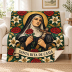 Santa Rita blanket, on a sofa