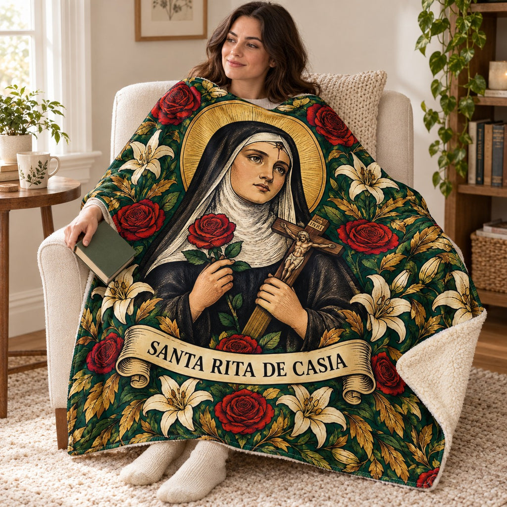 Santa Rita blanket, wrapped around a reader